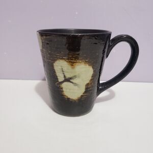 Stonewear Dark Brown  Green Leaf Cottonball 4" Coffee Mug Cup